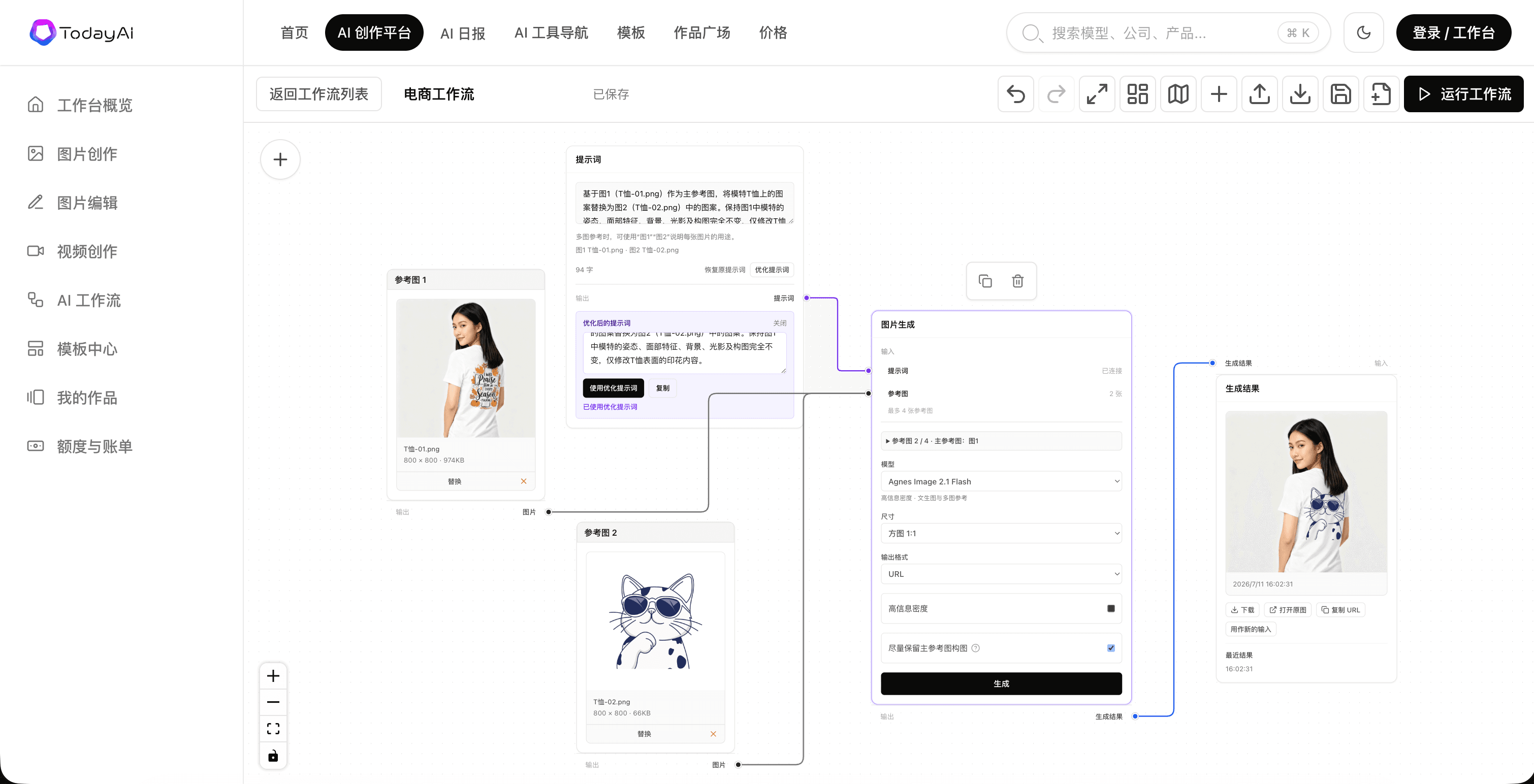 TodayAI 智能画布工作台亮色界面